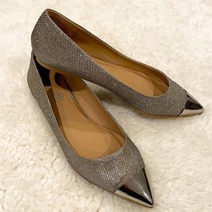 Glitter silver pointed toe flats